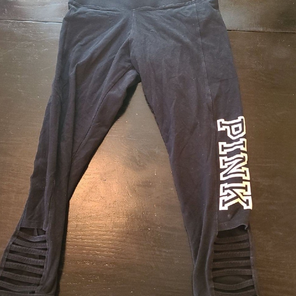 Black Leggings with Pink Logo